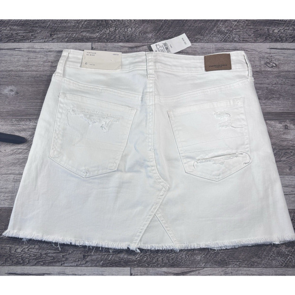 American Eagle Skirt Denim 6 White Distressed Frayed Hem Rodeo Concert Festival - Picture 2 of 8